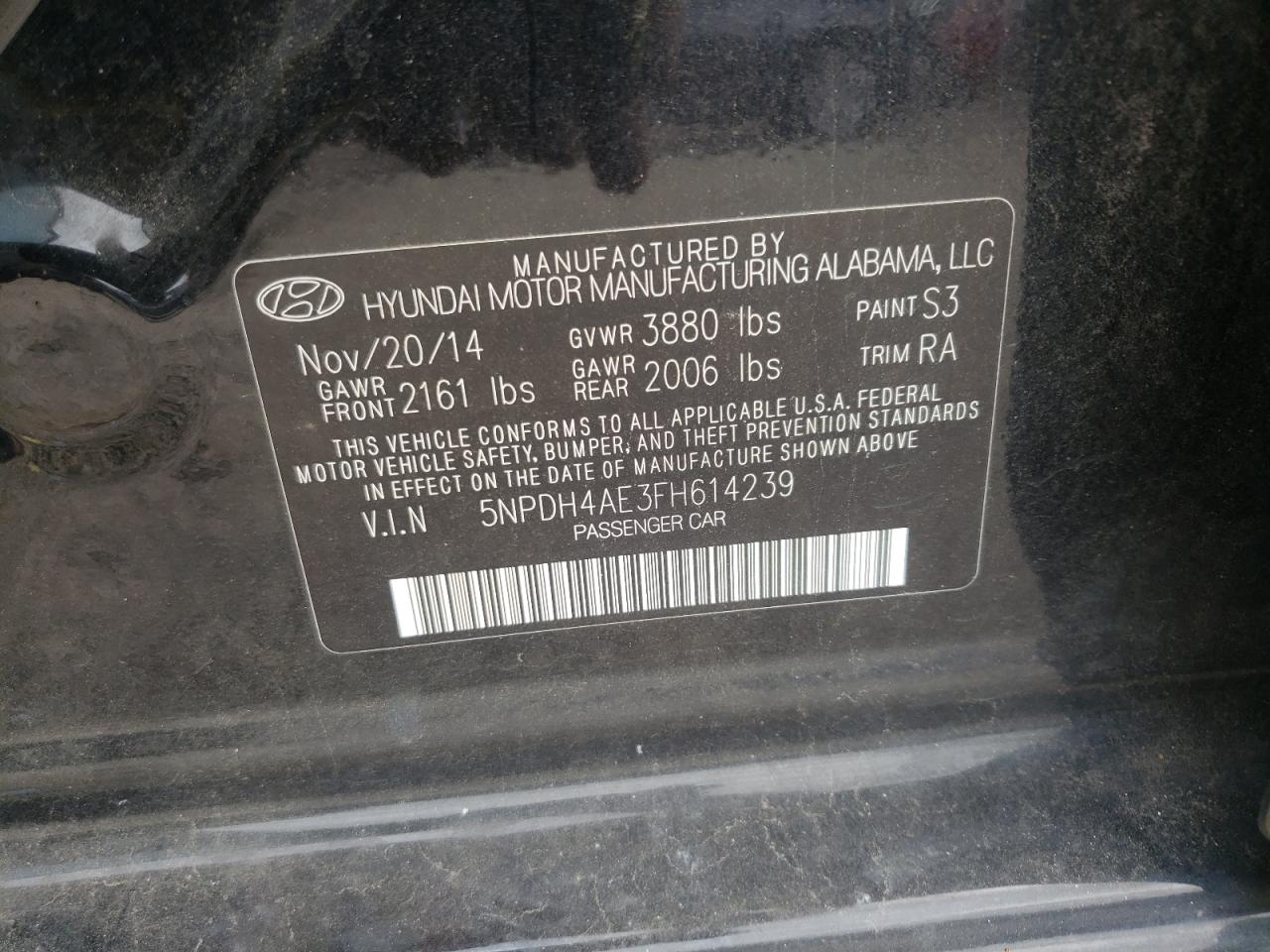 Photo 10 from auction – 2015 HYUNDAI ELANTRA SE with VIN 5NPDH4AE3FH614239