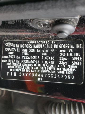 Photo 10 from auction – 2012 KIA SORENTO EX with VIN 5XYKU4A67CG247960