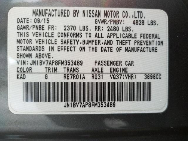 Photo 10 from auction – 2015 INFINITI Q50 BASE with VIN JN1BV7AP8FM353489