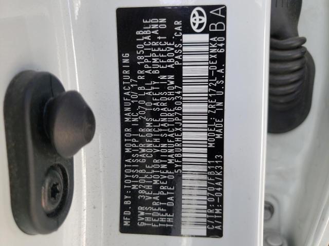 Photo 10 from auction – 2018 TOYOTA COROLLA L with VIN 5YFBURHEXJP760347