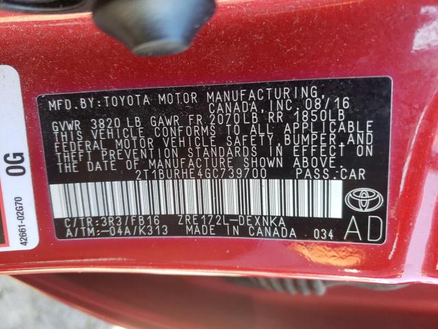 Photo 10 from auction – 2016 TOYOTA COROLLA L with VIN 2T1BURHE4GC739700