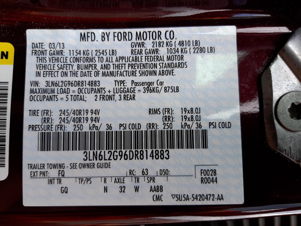 Photo 10 from auction – 2013 LINCOLN MKZ with VIN 3LN6L2G96DR814883