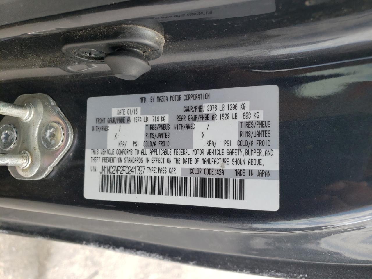 Photo 10 from auction – 2015 MAZDA MX-5 MIATA with VIN JM1NC2NF2F0241797