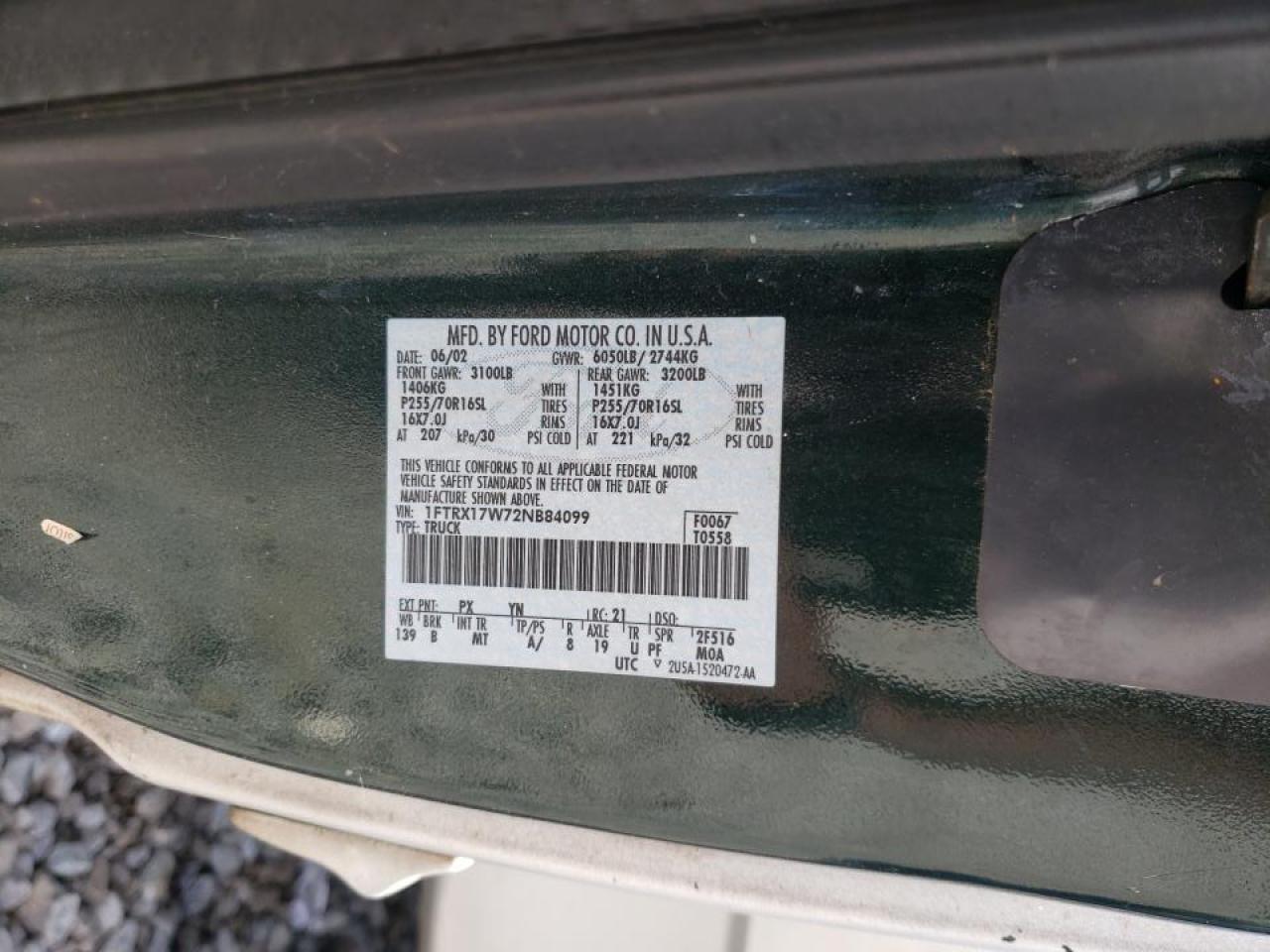 Photo 10 from auction – 2002 FORD F150 with VIN 1FTRX17W72NB84099