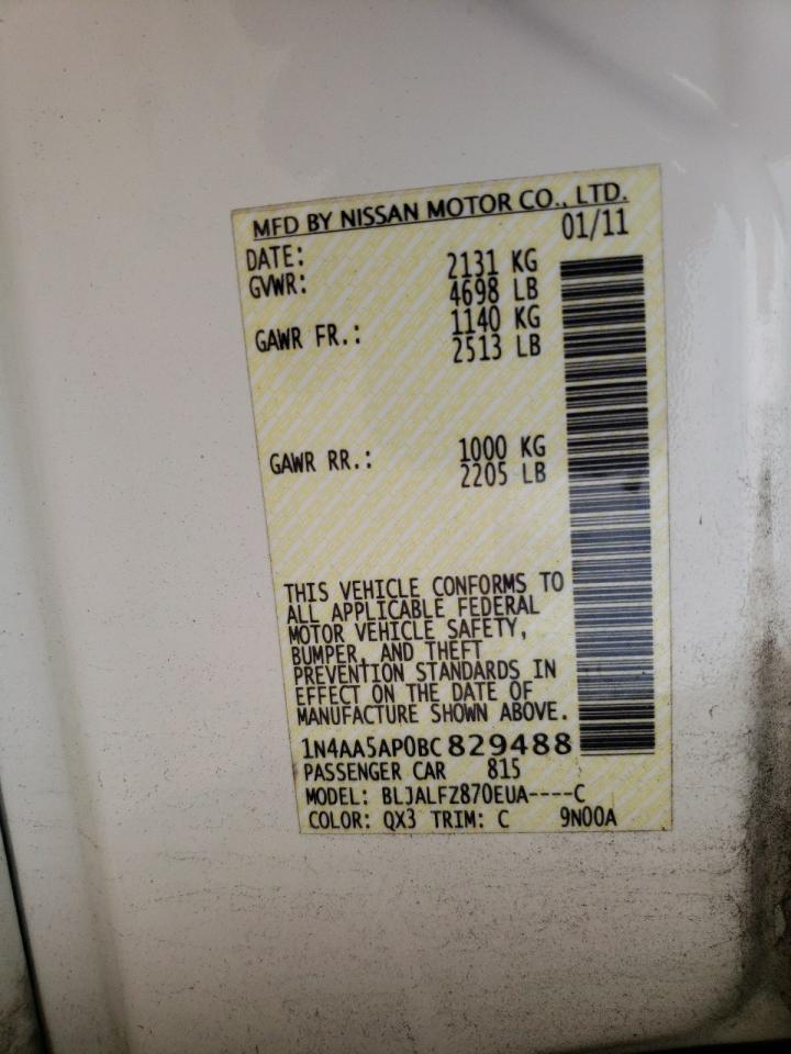 Photo 10 from auction – 2011 NISSAN MAXIMA S with VIN 1N4AA5AP0BC829488