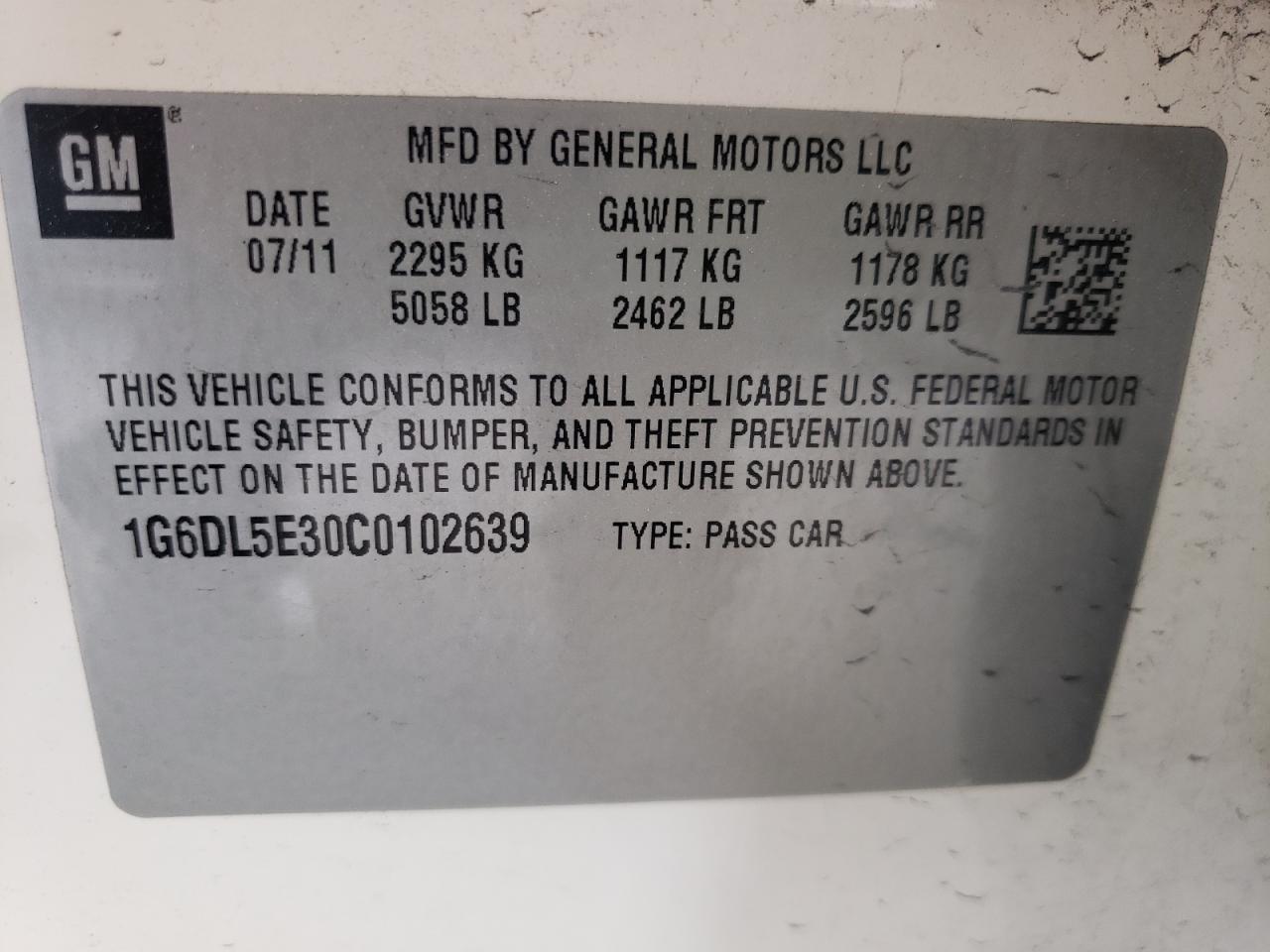 Photo 11 from auction – 2012 CADILLAC CTS PERFOR with VIN 1G6DL5E30C0102639