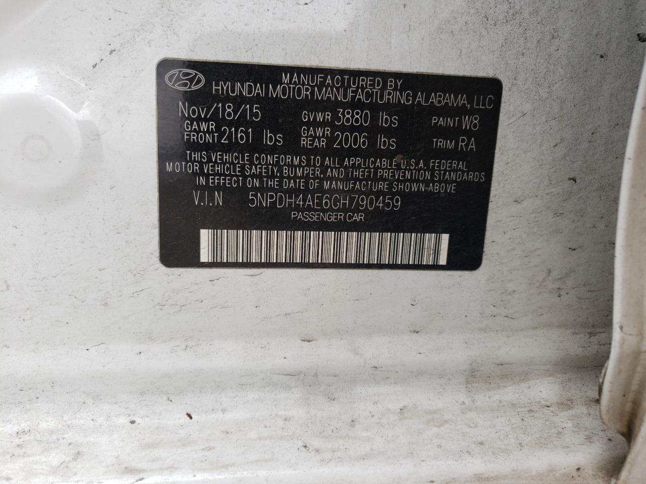 Photo 10 from auction – 2016 HYUNDAI ELANTRA SE with VIN 5NPDH4AE6GH790459