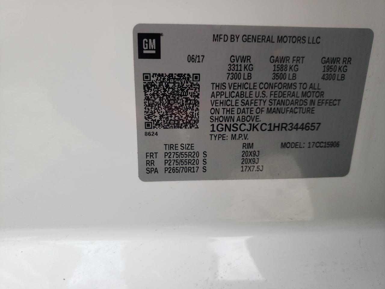 Photo 10 from auction – 2017 CHEVROLET SUBURBAN C with VIN 1GNSCJKC1HR344657