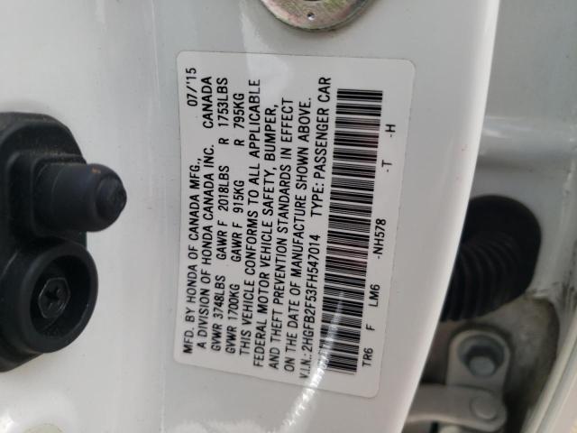 Photo 10 from auction – 2015 HONDA CIVIC LX with VIN 2HGFB2F53FH547014