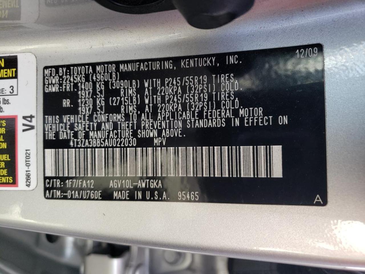 Photo 10 from auction – 2010 TOYOTA VENZA with VIN 4T3ZA3BB5AU022030