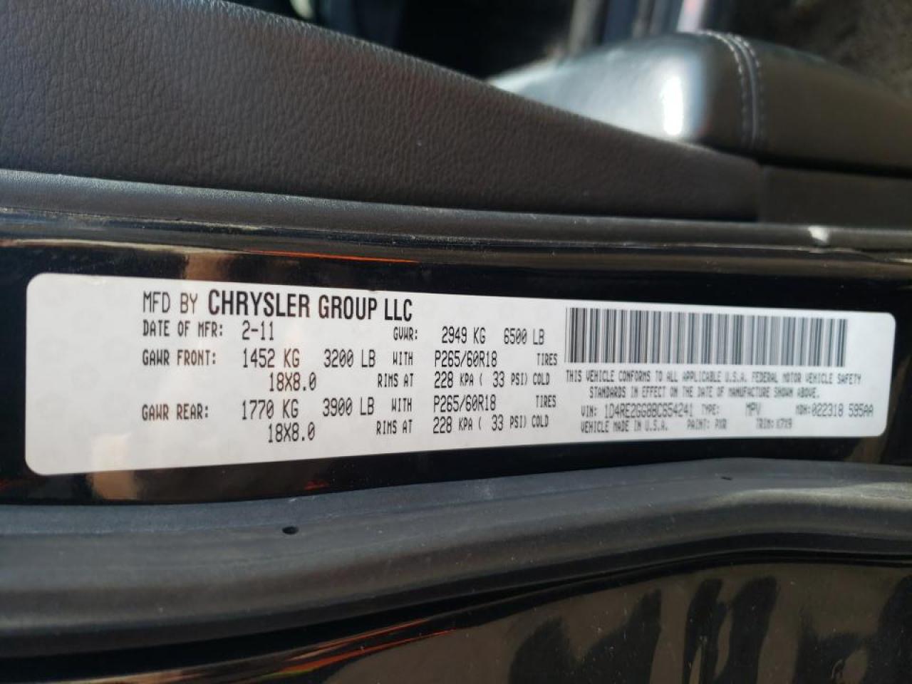 Photo 10 from auction – 2011 DODGE DURANGO EX with VIN 1D4RE2GG8BC654241