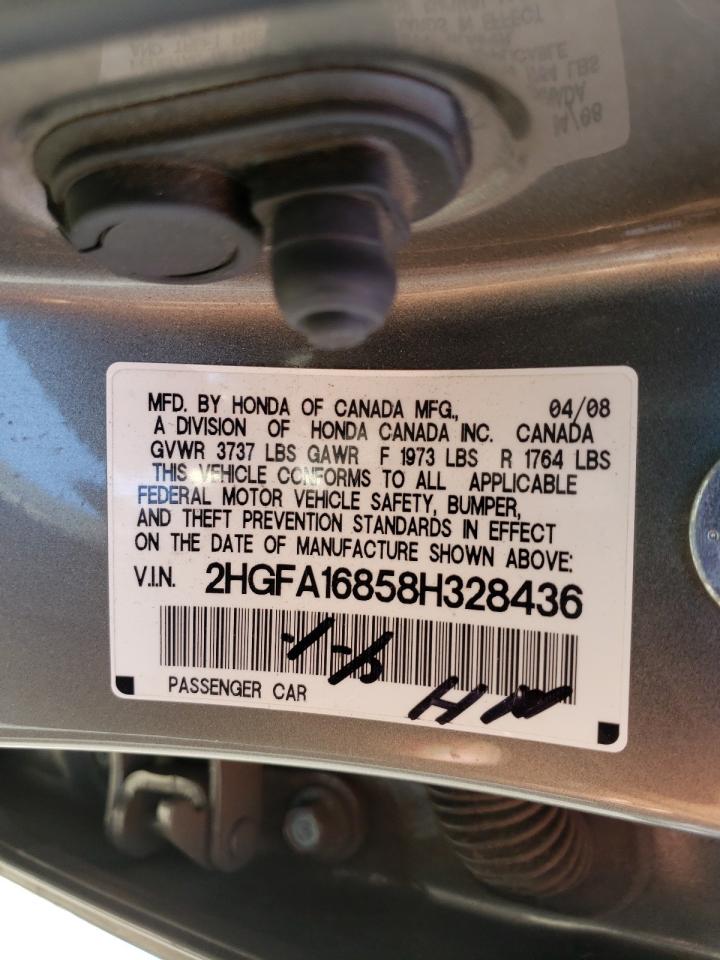 Photo 10 from auction – 2008 HONDA CIVIC EX with VIN 2HGFA16858H328436
