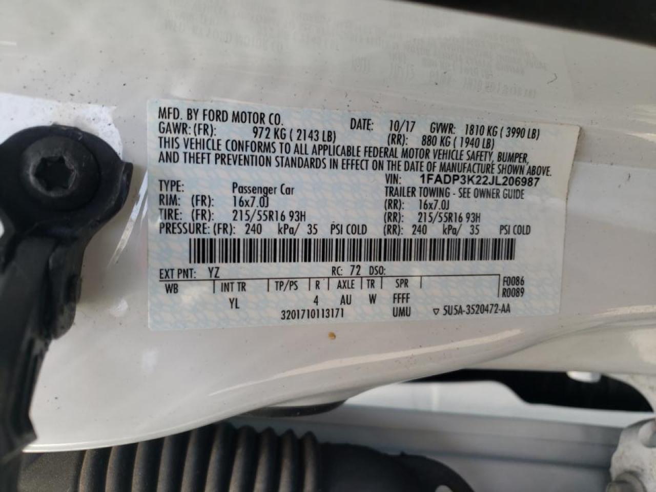 Photo 10 from auction – 2018 FORD FOCUS SE with VIN 1FADP3K22JL206987
