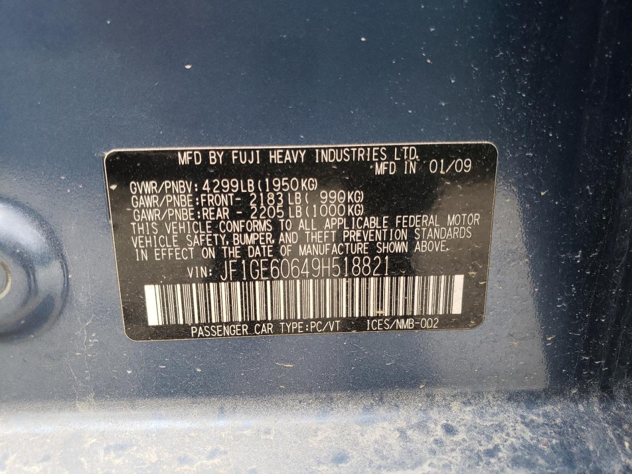 Photo 10 from auction – 2009 SUBARU IMPREZA 2. with VIN JF1GE60649H518821