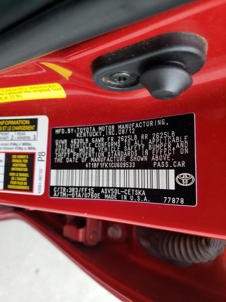 Photo 10 from auction – 2012 TOYOTA CAMRY with VIN 4T1BF1FK1CU609533