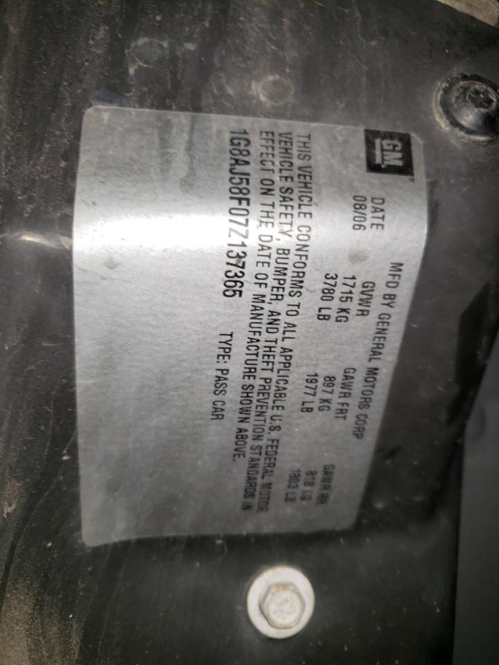 Photo 10 from auction – 2007 SATURN ION LEVEL with VIN 1G8AJ58F07Z137365