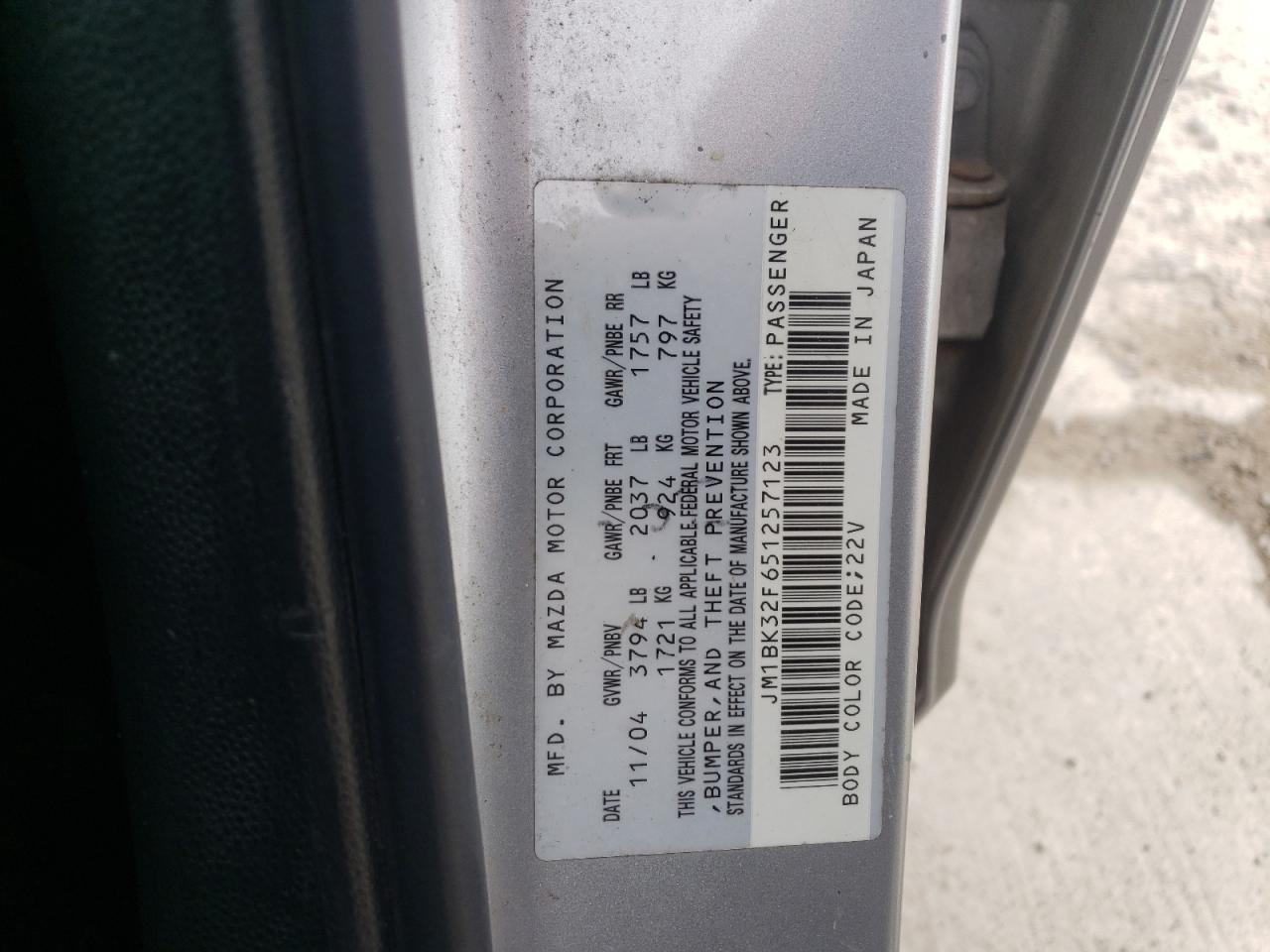 Photo 10 from auction – 2005 MAZDA MAZDA3I with VIN JM1BK32F651257123
