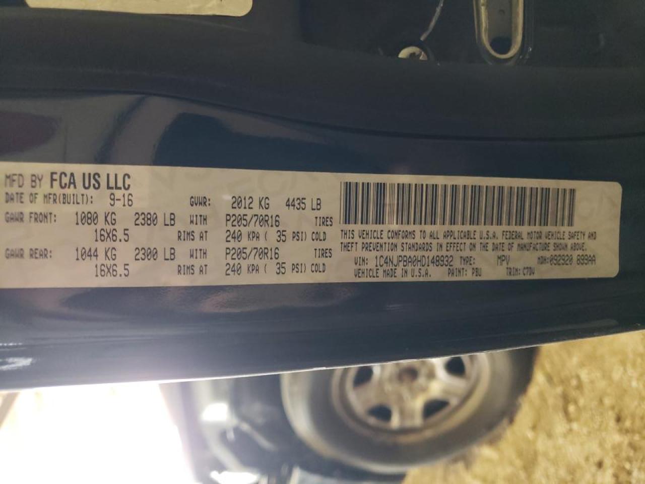 Photo 10 from auction – 2017 JEEP PATRIOT SP with VIN 1C4NJPBA0HD148932