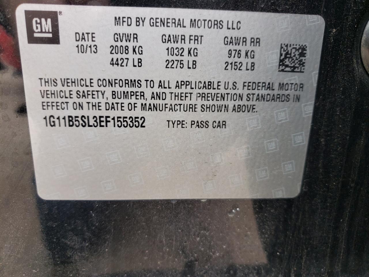 Photo 10 from auction – 2014 CHEVROLET MALIBU LS with VIN 1G11B5SL3EF155352