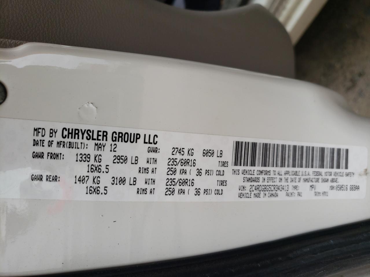 Photo 10 from auction – 2012 DODGE GRAND CARA with VIN 2C4RDGBG5CR343413