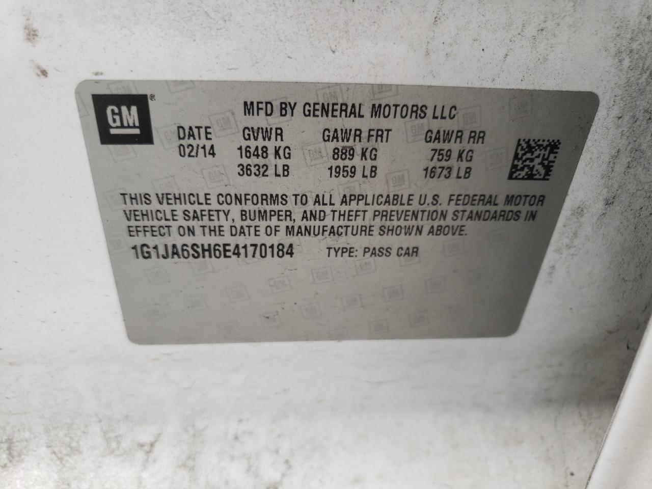 Photo 10 from auction – 2014 CHEVROLET SONIC LS with VIN 1G1JA6SH6E4170184