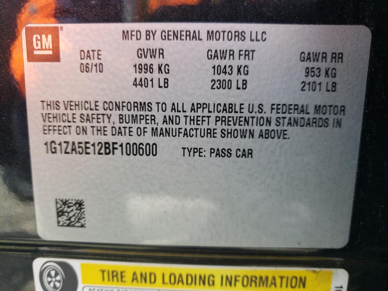 Photo 10 from auction – 2011 CHEVROLET MALIBU LS with VIN 1G1ZA5E12BF100600