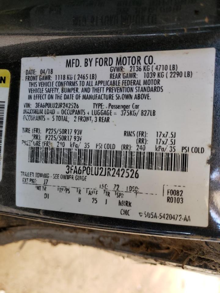 Photo 10 from auction – 2018 FORD FUSION SE with VIN 3FA6P0LU2JR242526