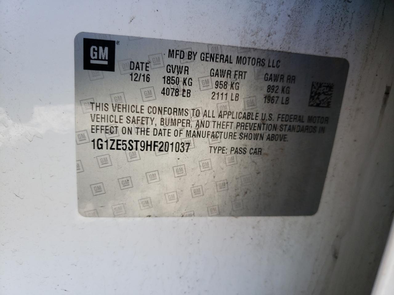 Photo 10 from auction – 2017 CHEVROLET MALIBU LT with VIN 1G1ZE5ST9HF201037