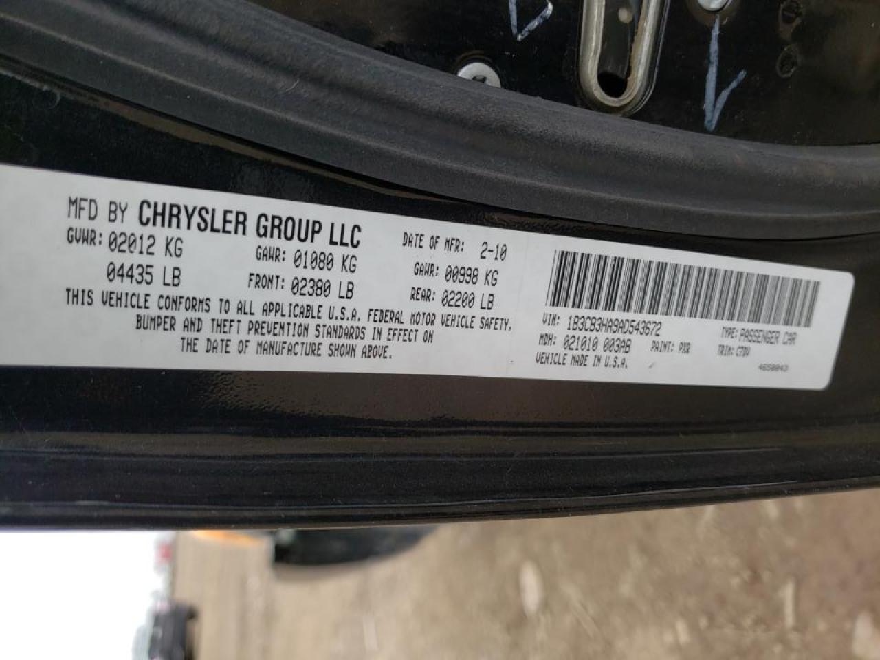 Фото 10 с аукциона – 2010 DODGE CALIBER MA с VIN 1B3CB3HA9AD543672