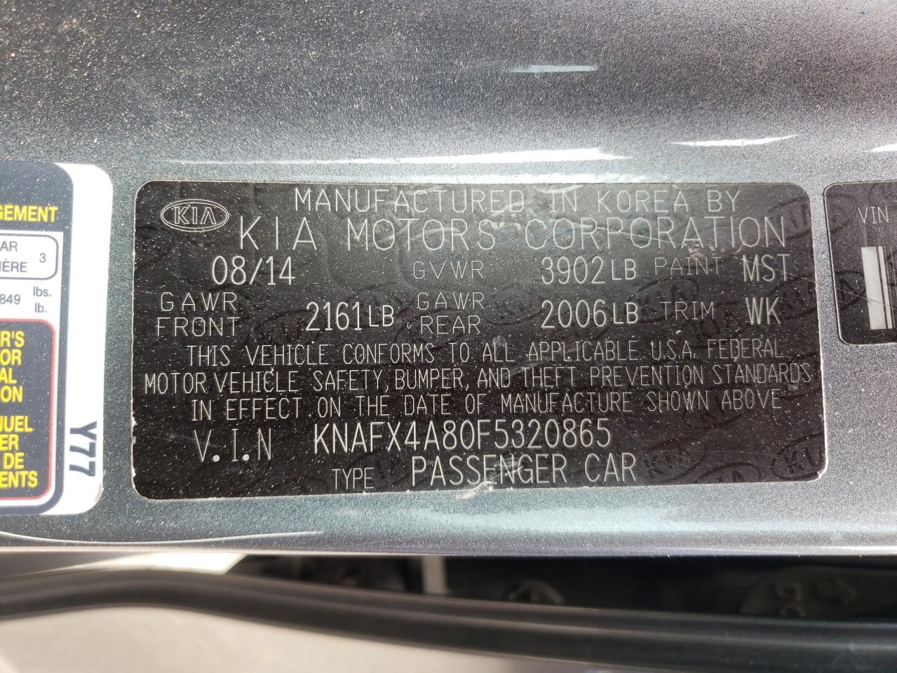 Photo 10 from auction – 2015 KIA FORTE EX with VIN KNAFX4A80F5320865