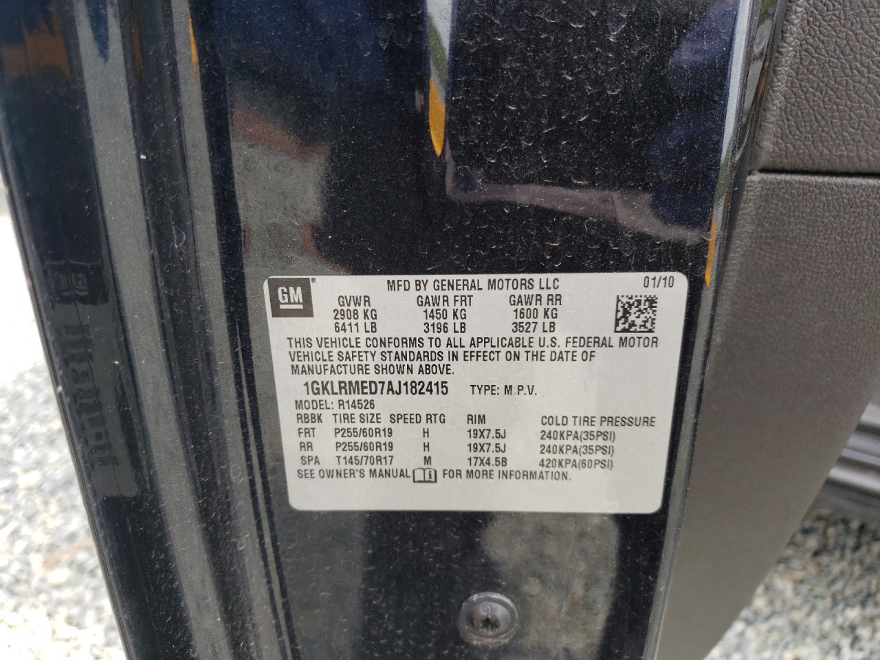 Photo 10 from auction – 2010 GMC ACADIA SLT with VIN 1GKLRMED7AJ182415