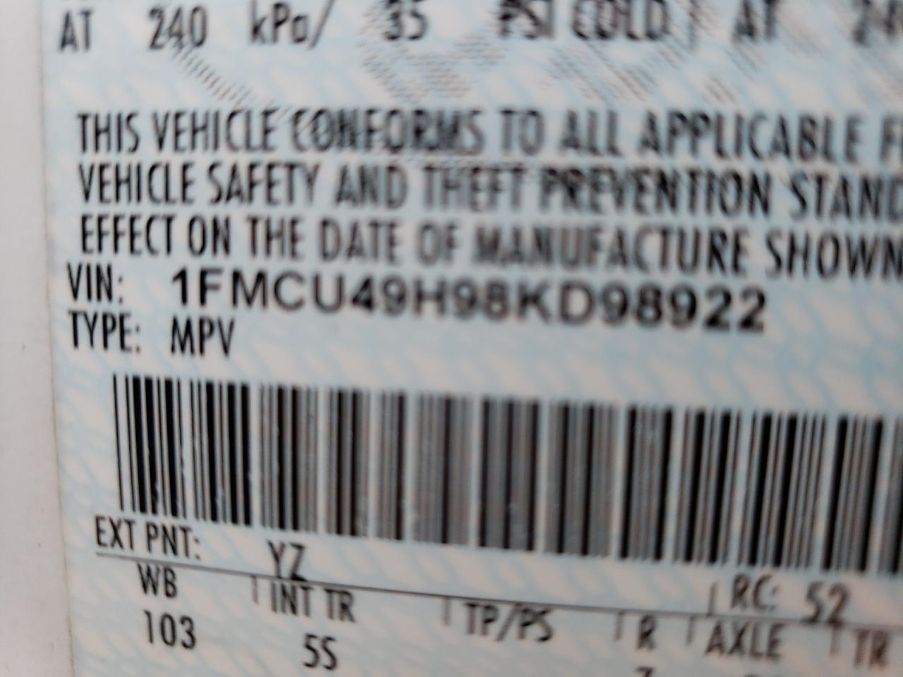 Photo 10 from auction – 2008 FORD ESCAPE HEV with VIN 1FMCU49H98KD98922