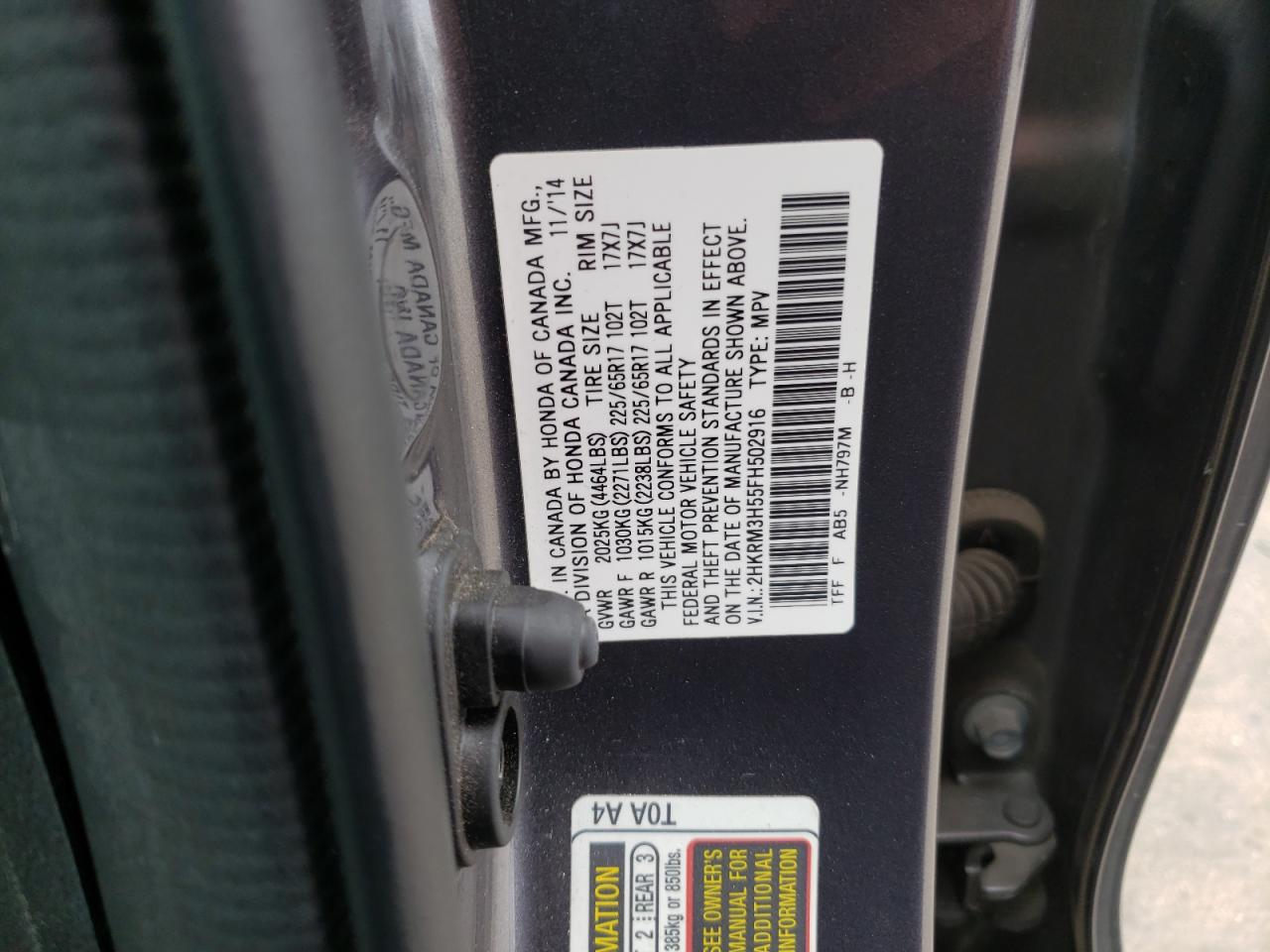 Photo 10 from auction – 2015 HONDA CR-V EX with VIN 2HKRM3H55FH502916