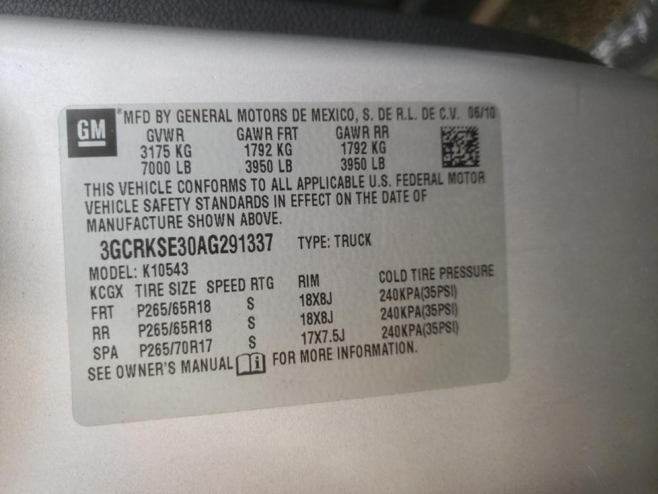 Photo 10 from auction – 2010 CHEVROLET SILVERADO with VIN 3GCRKSE30AG291337