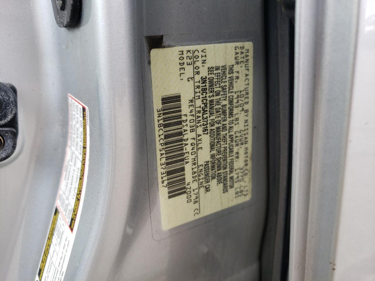 Photo 10 from auction – 2010 NISSAN VERSA S with VIN 3N1BC1CP5AL373167