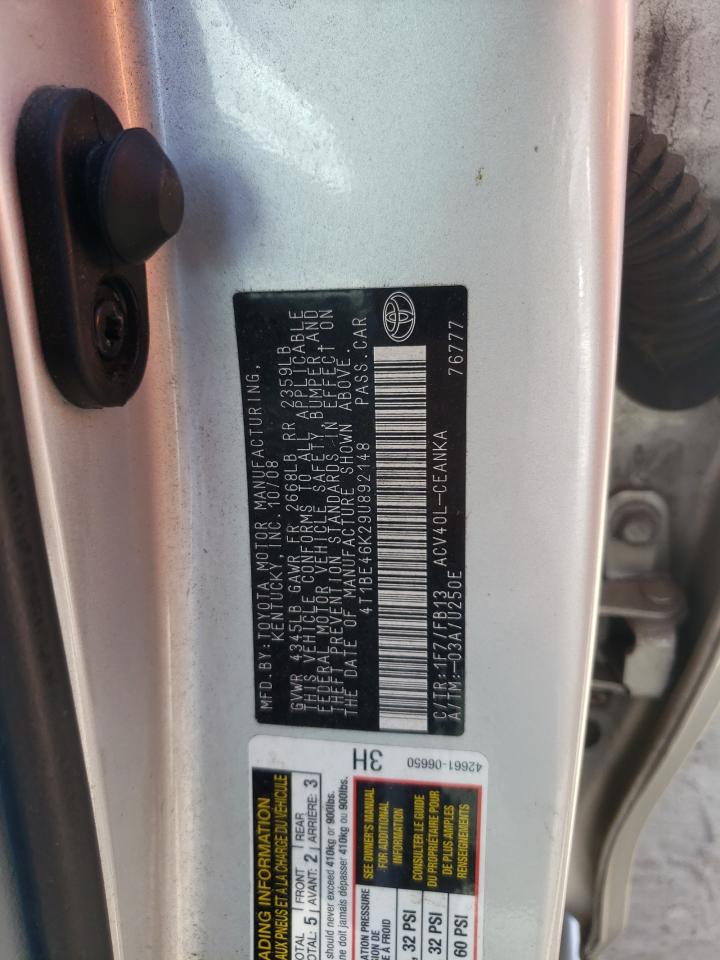 Photo 10 from auction – 2009 TOYOTA CAMRY with VIN 4T1BE46K29U892148