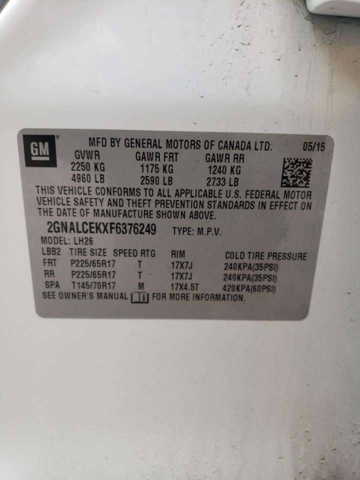 Photo 10 from auction – 2015 CHEVROLET EQUINOX LT with VIN 2GNALCEKXF6376249