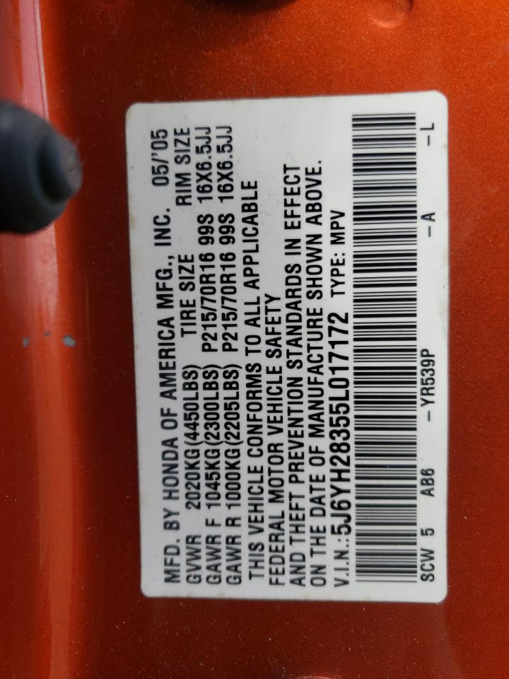 Photo 10 from auction – 2005 HONDA ELEMENT LX with VIN 5J6YH28355L017172