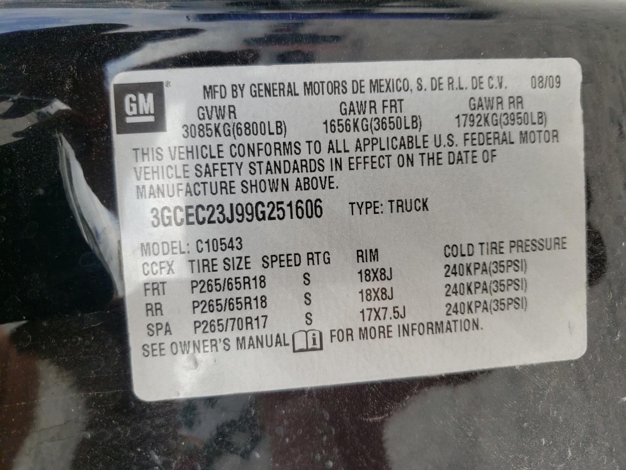 Photo 10 from auction – 2009 CHEVROLET SILVERADO with VIN 3GCEC23J99G251606