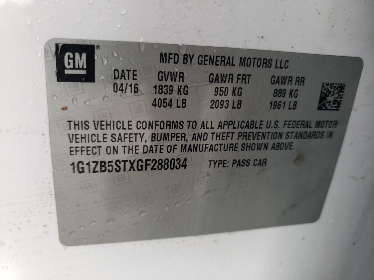 Photo 10 from auction – 2016 CHEVROLET MALIBU LS with VIN 1G1ZB5STXGF288034