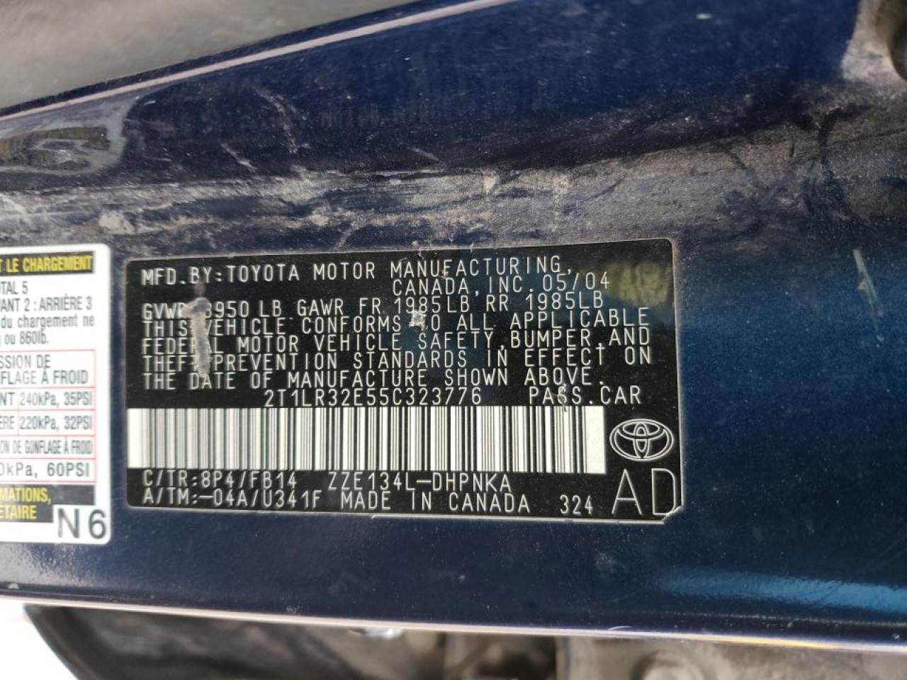 Photo 10 from auction – 2005 TOYOTA MATRIX with VIN 2T1LR32E55C323776