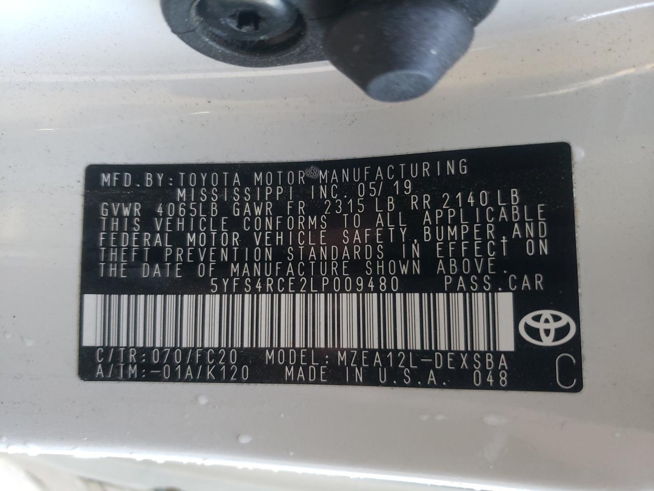 Photo 10 from auction – 2020 TOYOTA COROLLA SE with VIN 5YFS4RCE2LP009480
