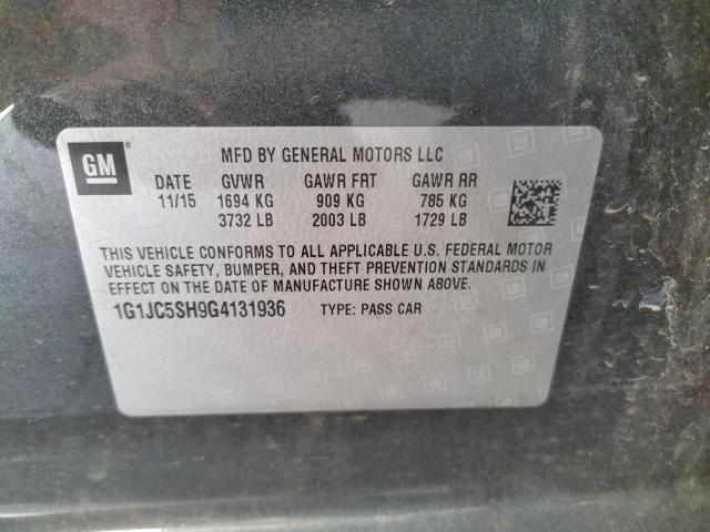 Photo 10 from auction – 2016 CHEVROLET SONIC LT with VIN 1G1JC5SH9G4131936