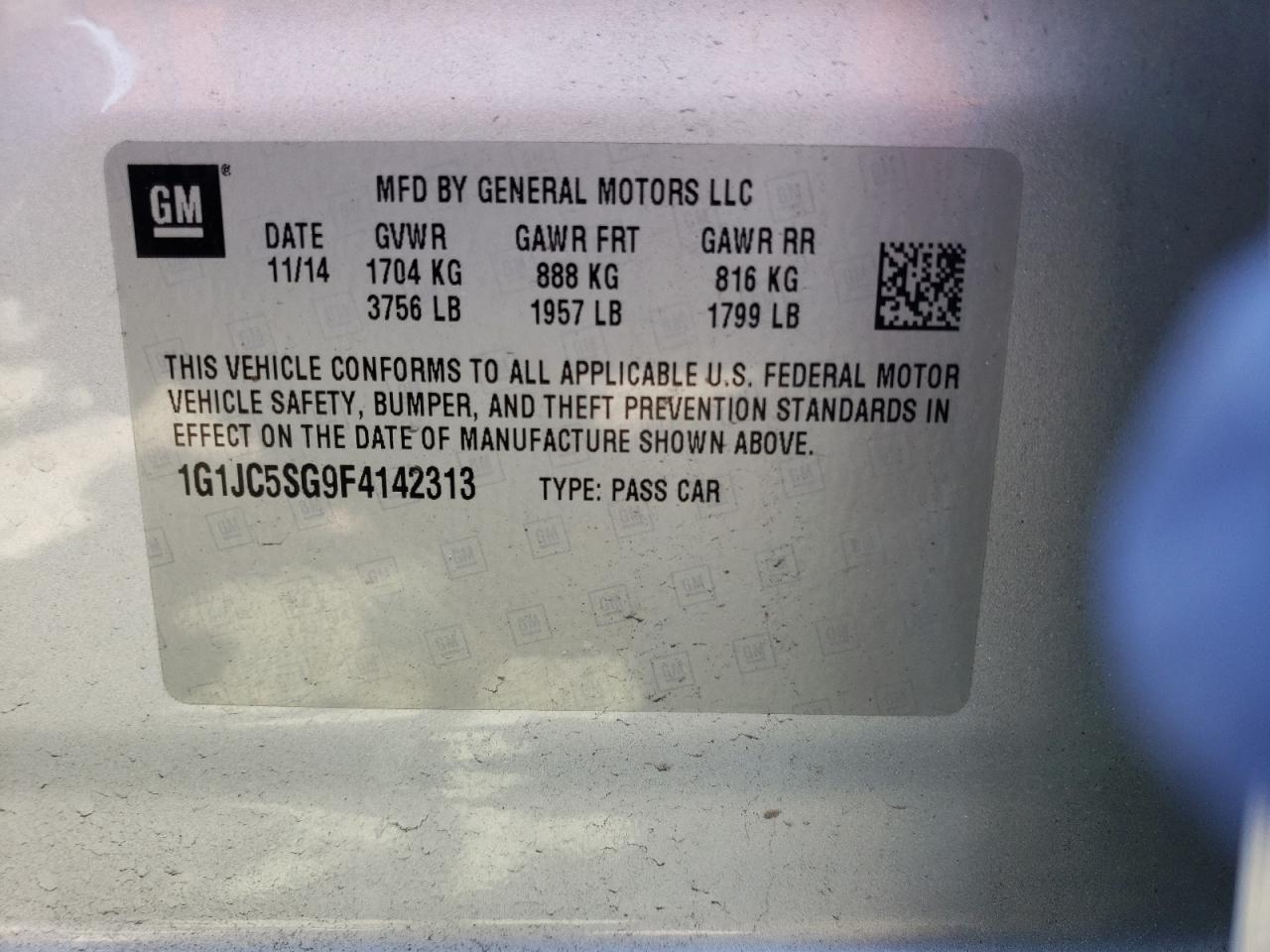 Photo 10 from auction – 2015 CHEVROLET SONIC LT with VIN 1G1JC5SG9F4142313