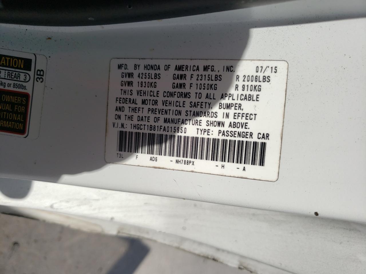 Photo 10 from auction – 2015 HONDA ACCORD EXL with VIN 1HGCT1B81FA015950