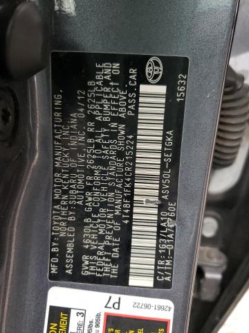 Photo 10 from auction – 2012 TOYOTA CAMRY BASE with VIN 4T4BF1FK4CR215224