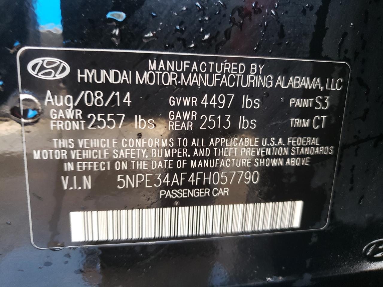 Photo 10 from auction – 2015 HYUNDAI SONATA SPO with VIN 5NPE34AF4FH057790