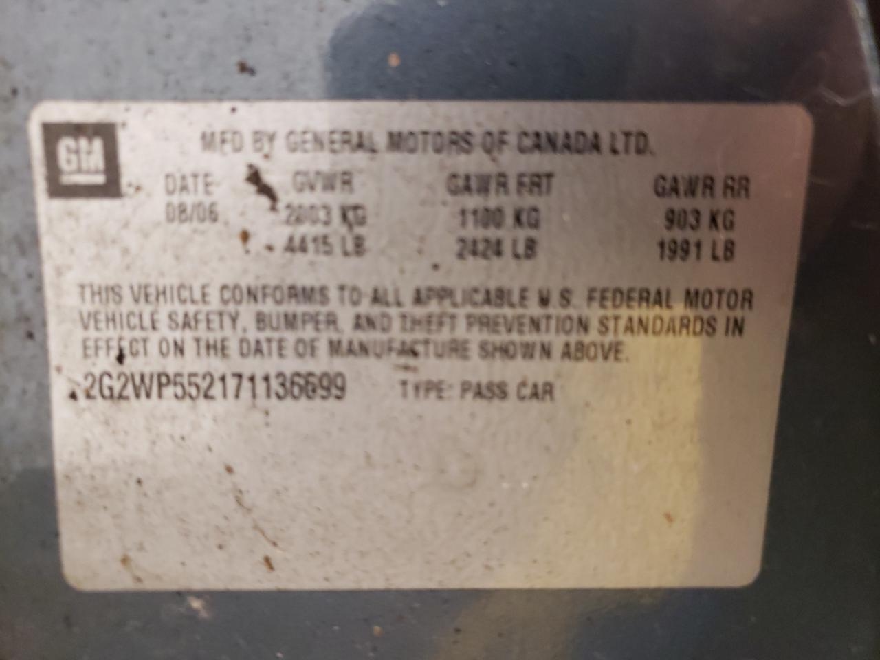 Photo 10 from auction – 2007 PONTIAC GRAND PRIX with VIN 2G2WP552171136699