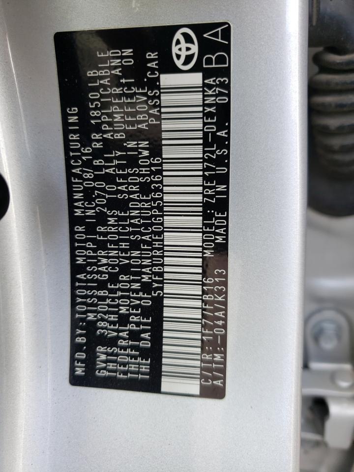 Photo 10 from auction – 2016 TOYOTA COROLLA L with VIN 5YFBURHE0GP563616