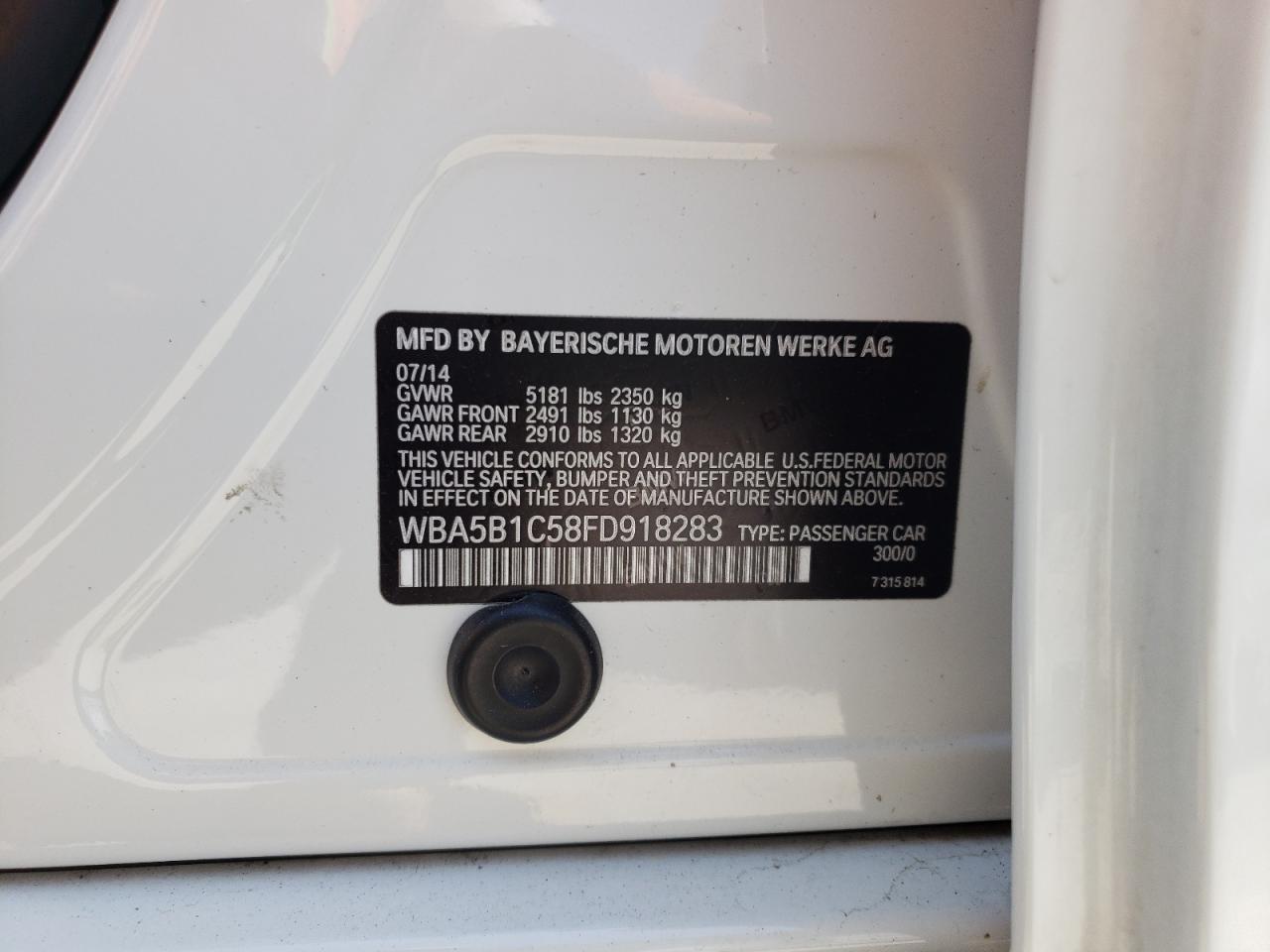 Photo 10 from auction – 2015 BMW 535 I with VIN WBA5B1C58FD918283